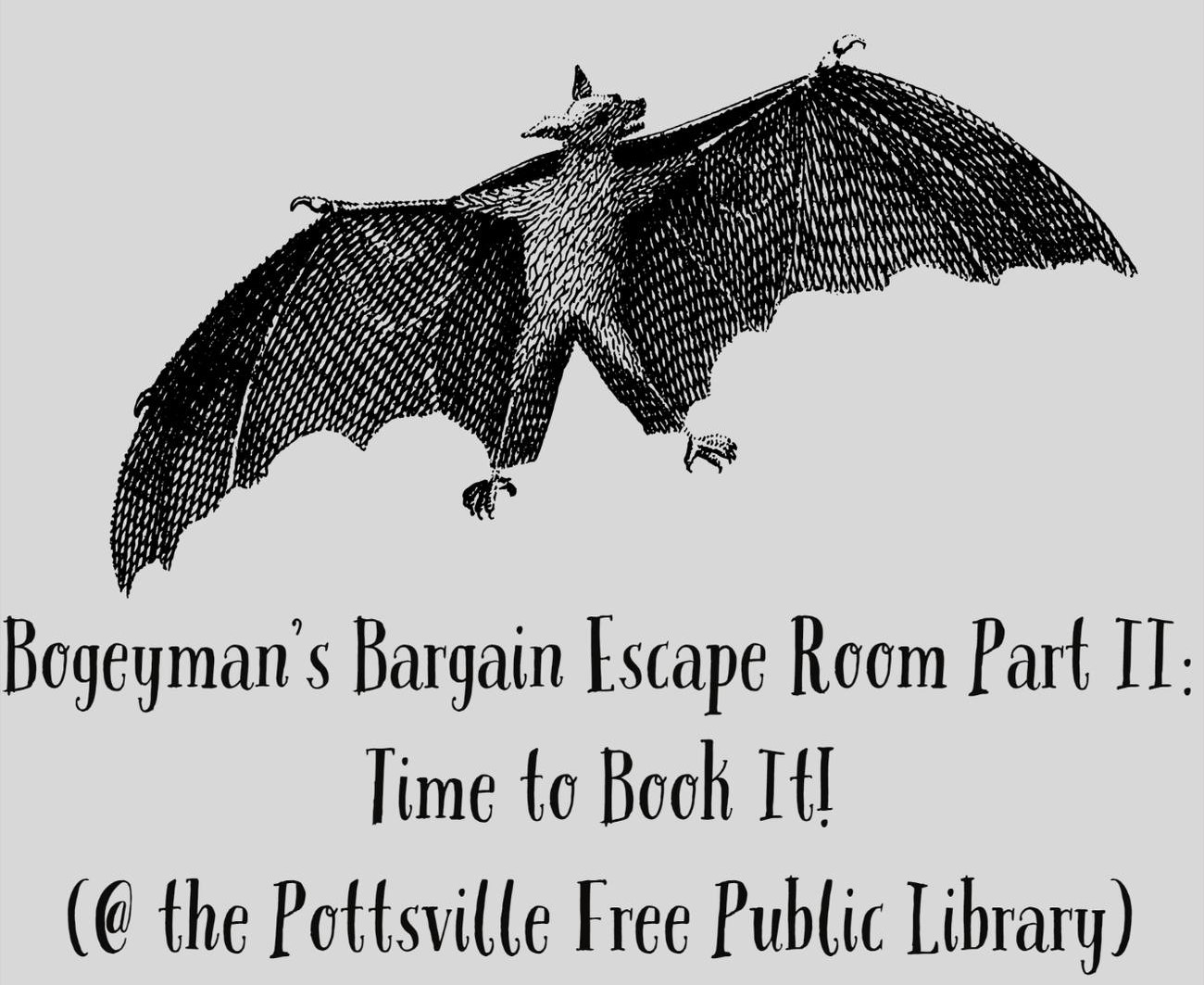 Bogeyman's Bargain Escape Room teen program flyer