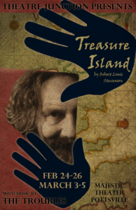 Poster for Robert Louis Stevenson's "Treasure Island", to be performed by Theatre Junction.