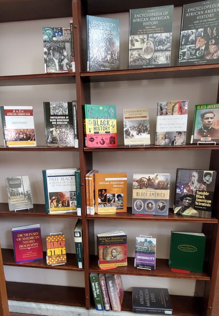 Reference books for Black History Month on display in the Reference Department.