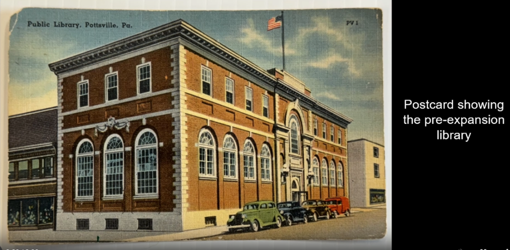 Postcard showing the pre-expansion Pottsville Free Public Library.